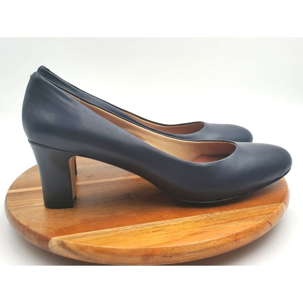 Ros Hommerson Valeda Pumps Women's 10SS Super Slim Navy Blue Leather Block Heel